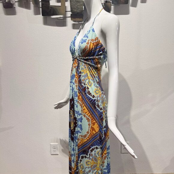 SKY Halter Top Maxi Dress, Slinky Fit Brightly Printed Summer Dress Size Small - Picture 6 of 14